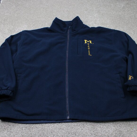 Vintage Michigan Reversible Jacket Adult 2XL XXL Wolverines Blue Fleece Coat - Picture 2 of 14